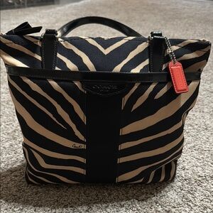 Coach Zebra Print Black and Tan Medium Tote
